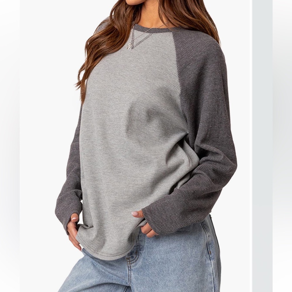 EDIKTED Oversize Raglan Sleeve Waffle Knit Top